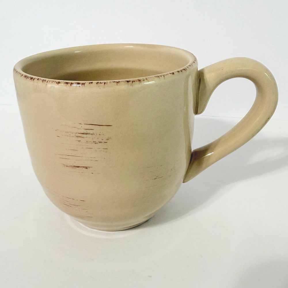 Gibson Elite Handpainted Cream Beige Ceramic Coffee Mug Distressed Ribbed 18oz